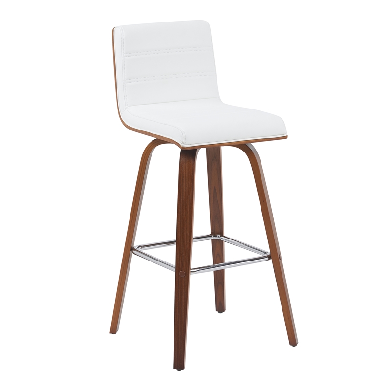 Vienna Swivel Bar Height Stool w/ Snow White Faux Leather Seat & Walnut-Set of 3