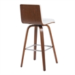 Vienna Swivel Bar Height Stool w/ Snow White Faux Leather Seat & Walnut-Set of 3