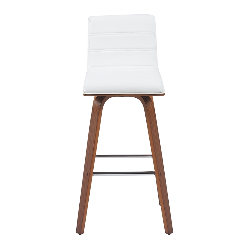 Vienna Swivel Bar Height Stool with Snow White Faux Leather & Walnut- Set of 4