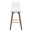 Vienna Swivel Bar Height Stool with Snow White Faux Leather & Walnut- Set of 4