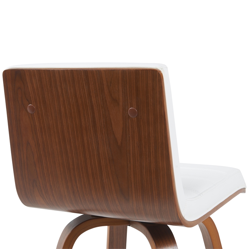 Vienna Swivel Bar Height Stool with Snow White Faux Leather & Walnut- Set of 4