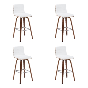 Vienna Swivel Bar Height Stool with Snow White Faux Leather & Walnut- Set of 4