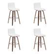 Vienna Swivel Bar Height Stool with Snow White Faux Leather & Walnut- Set of 4