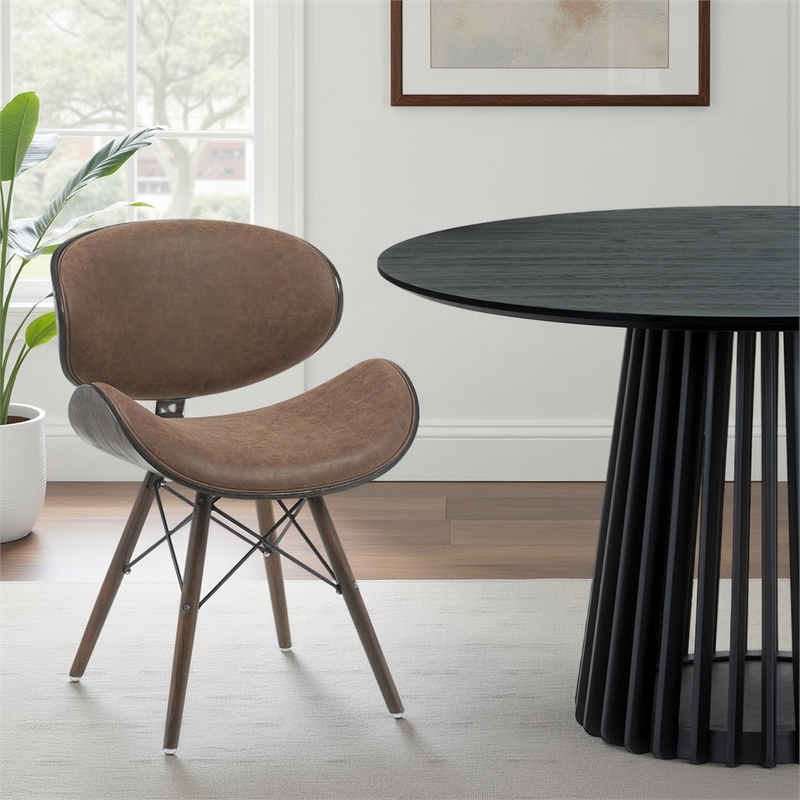 Cassie Mid-Century Upholstered Dining Chair in Espresso Oak/Brown Faux Leather