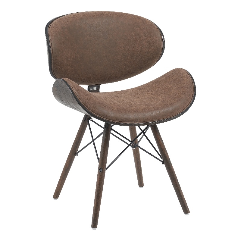 Cassie Mid-Century Upholstered Dining Chair in Espresso Oak/Brown Faux Leather