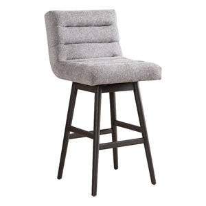 Elias Gray Solid Wood 30&quot Bar Height Swivel Barstool with Gray Fabric Seat