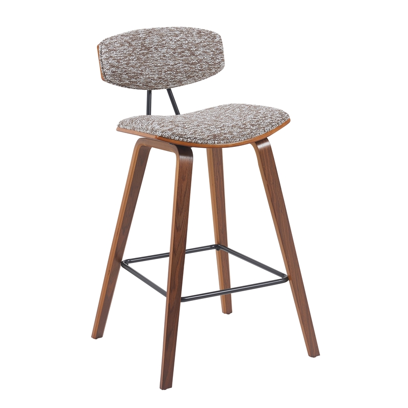 Fox Swivel Counter Height Bar Stool w/ Brown Seat & Walnut Wood Frame- Set of 4