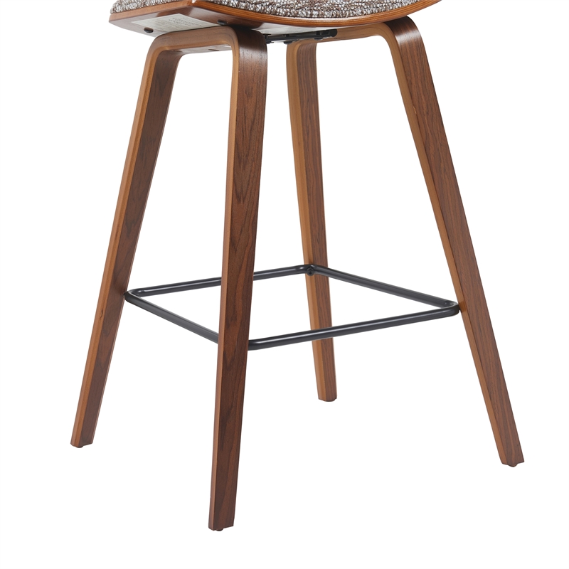 Fox Swivel Counter Height Bar Stool w/ Brown Seat & Walnut Wood Frame- Set of 4