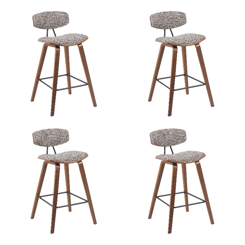 Fox Swivel Counter Height Bar Stool w/ Brown Seat & Walnut Wood Frame- Set of 4