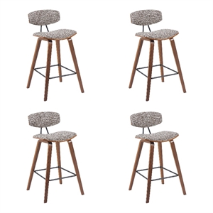 Fox Swivel Counter Height Bar Stool w/ Brown Seat & Walnut Wood Frame- Set of 4