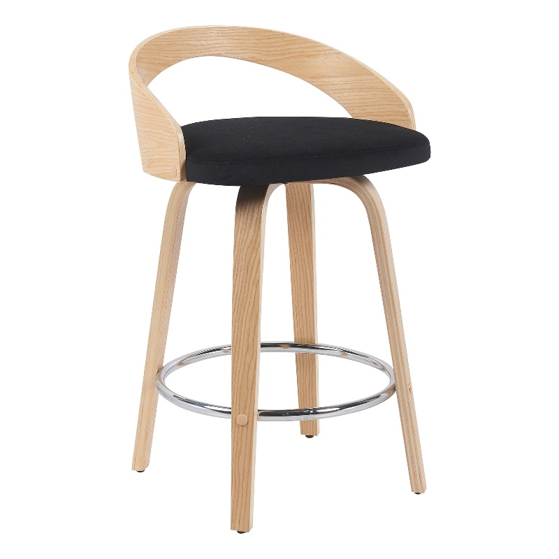 Sonia Swivel Counter Height Bar Stool with Black Upholstered Seat/Oak Wood