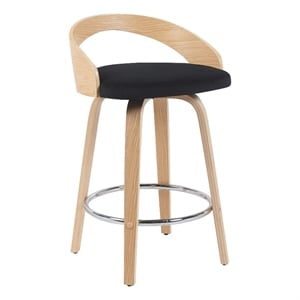 Sonia Swivel Counter Height Bar Stool with Black Upholstered Seat/Oak Wood