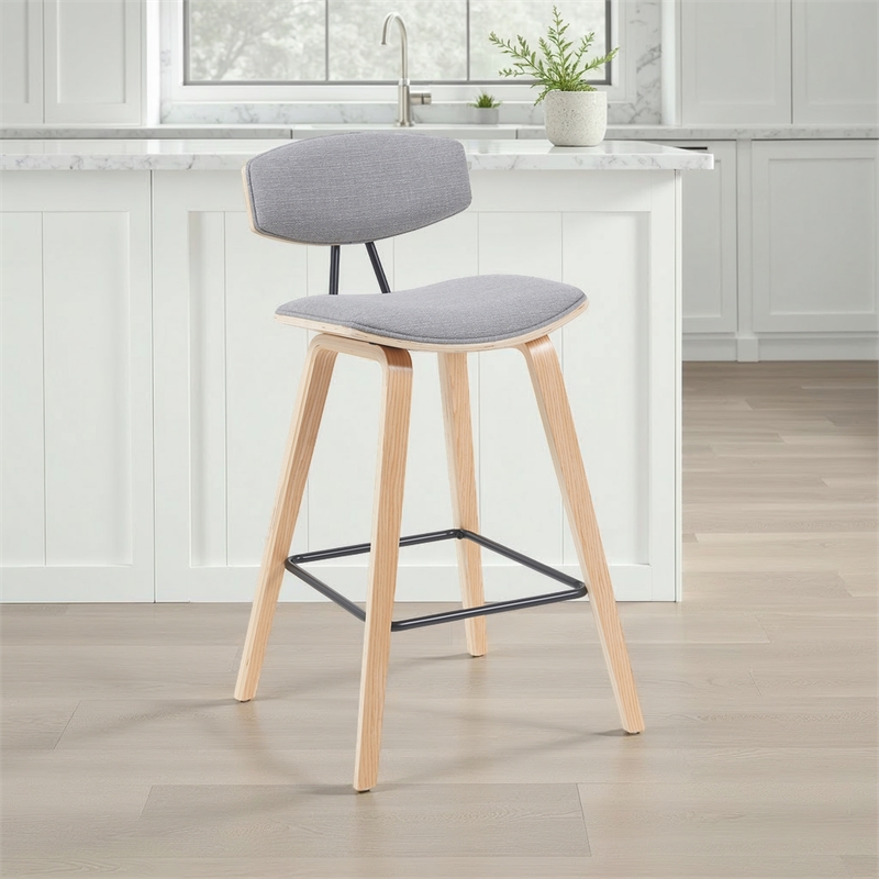 Fox Swivel Counter Height Bar Stool with Grey Seat and Oak Wood Frame- Set of 3