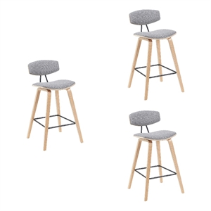 Fox Swivel Counter Height Bar Stool with Grey Seat and Oak Wood Frame- Set of 3