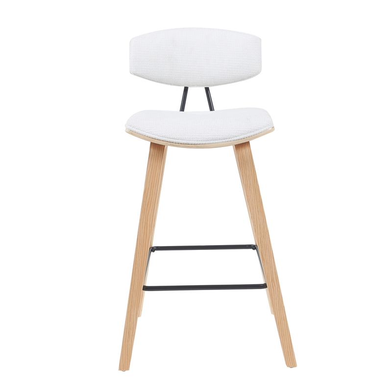 Fox Swivel Counter Height Bar Stool with White Seat and Oak Wood Frame