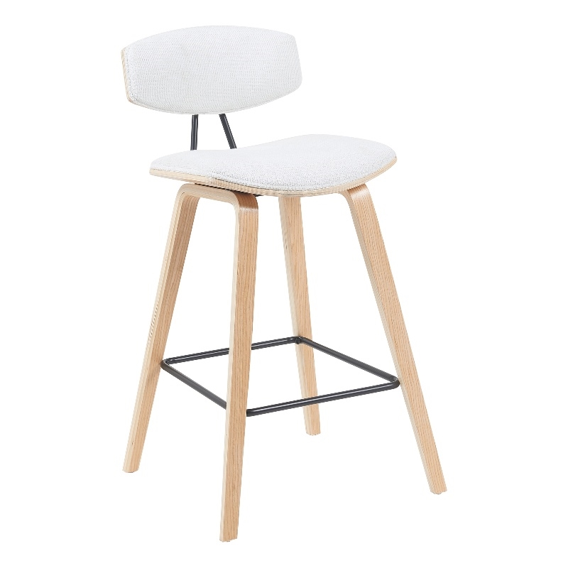 Fox Swivel Counter Height Bar Stool with White Seat and Oak Wood Frame