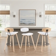 Fox Swivel Bar Height Stool with White Seat and Oak Wood Frame- Set of 3
