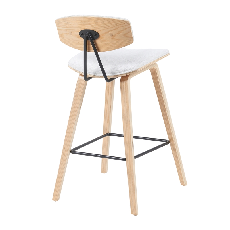 Fox Swivel Bar Height Stool with White Seat and Oak Wood Frame- Set of 3