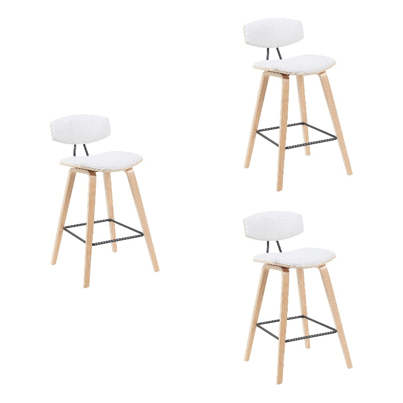 Fox Swivel Bar Height Stool with White Seat and Oak Wood Frame- Set of 3