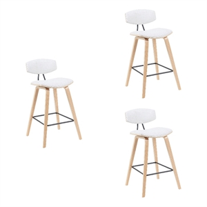 Fox Swivel Bar Height Stool with White Seat and Oak Wood Frame- Set of 3