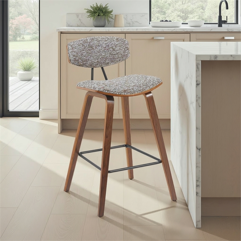Fox Swivel Counter Height Bar Stool with Brown Seat & Walnut Wood Frame-Set of 3