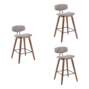 Fox Swivel Counter Height Bar Stool with Brown Seat & Walnut Wood Frame-Set of 3