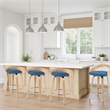 Sonia Swivel Counter Height Bar Stool with Blue Seat & Oak Wood- Set of 4
