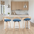 Sonia Swivel Counter Height Bar Stool with Blue Seat & Oak Wood- Set of 4