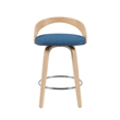 Sonia Swivel Counter Height Bar Stool with Blue Seat & Oak Wood- Set of 4