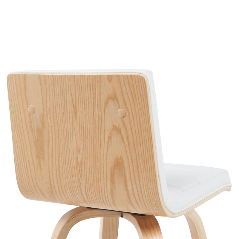 Vienna Counter Height Swivel Bar Stool in White Faux Leather/Oak Wood- Set of 3