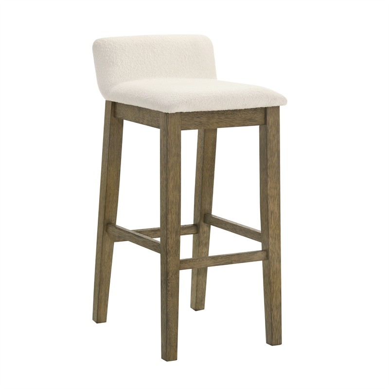 Annikah Wood Bar Height Bar Stool in Putty Brown/White Boucle Seat - Set of 2