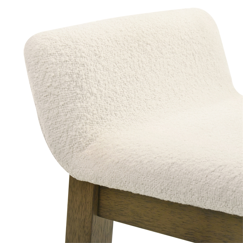 Annikah Wood Bar Height Bar Stool in Putty Brown/White Boucle Seat - Set of 2