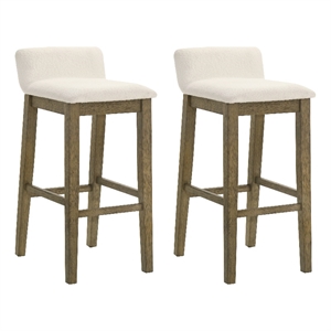 Annikah Wood Bar Height Bar Stool in Putty Brown/White Boucle Seat - Set of 2