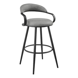 Gardenia 26&quot Swivel Counter Stool in Black Iron with Vintage Gray Faux Leather