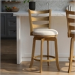 Melindra Swivel Wood Counter Height Bar Stool in Amber/White Boucle - Set of 2