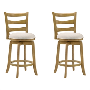 Melindra Swivel Wood Counter Height Bar Stool in Amber/White Boucle - Set of 2