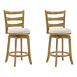 Melindra Swivel Wood Counter Height Bar Stool in Amber/White Boucle - Set of 2