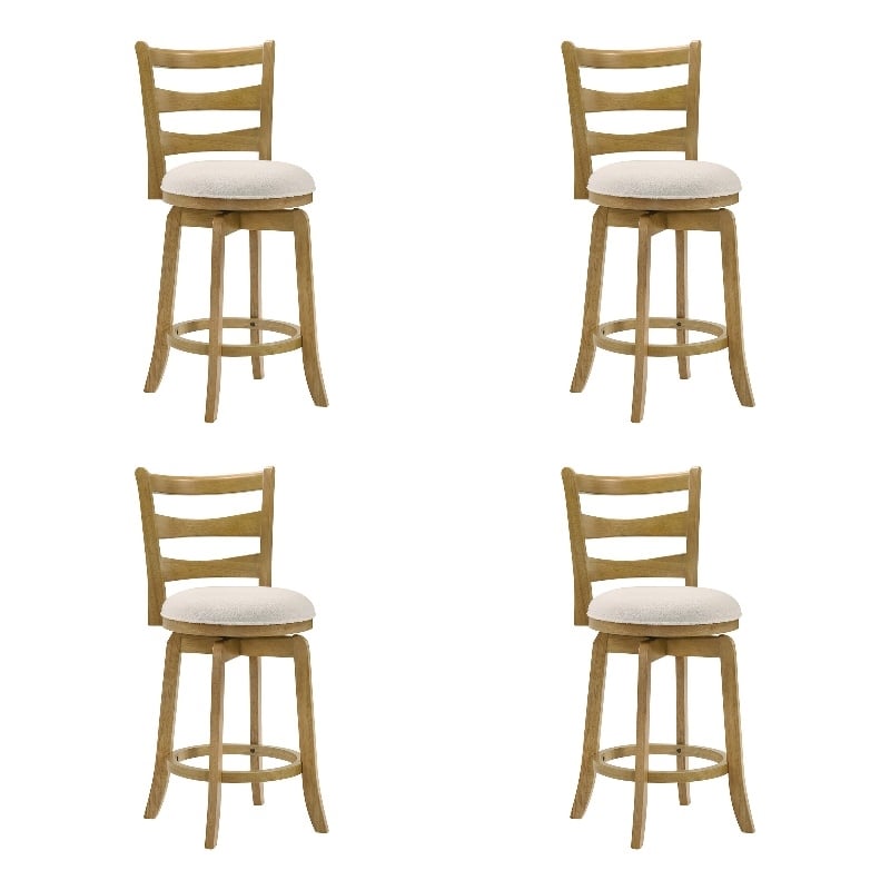 Melindra Swivel Wood Counter Height Bar Stool in Amber/White Boucle - Set of 4