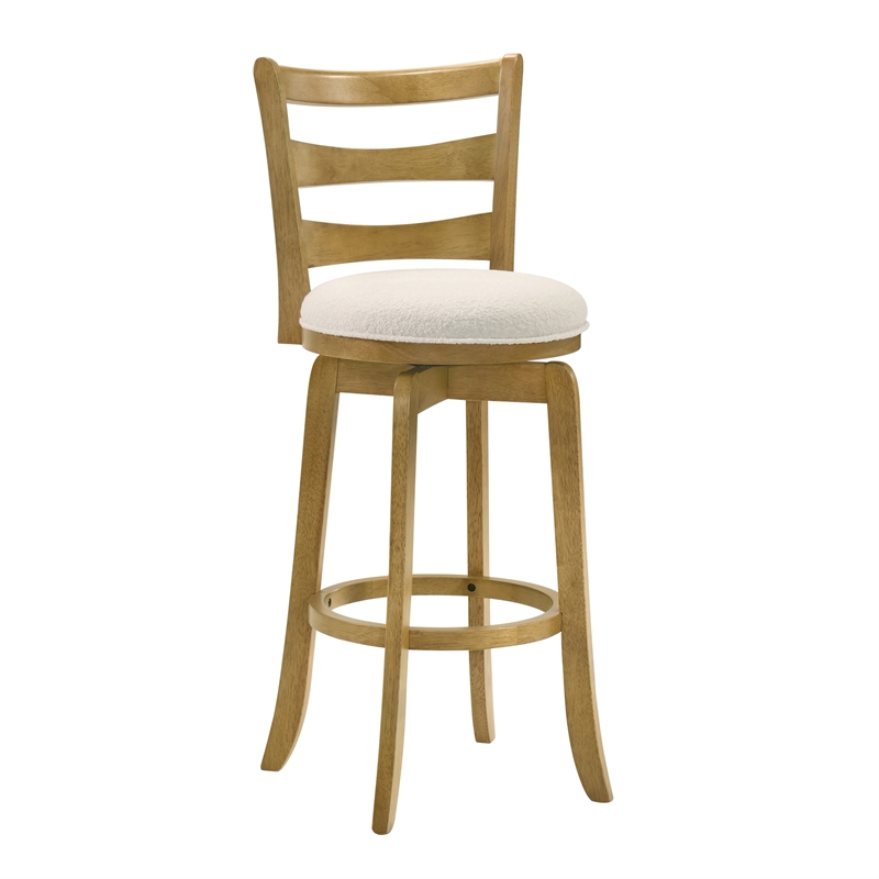 Melindra Swivel Wood Bar Height Bar Stool in Amber/White Boucle Seat - Set of 4