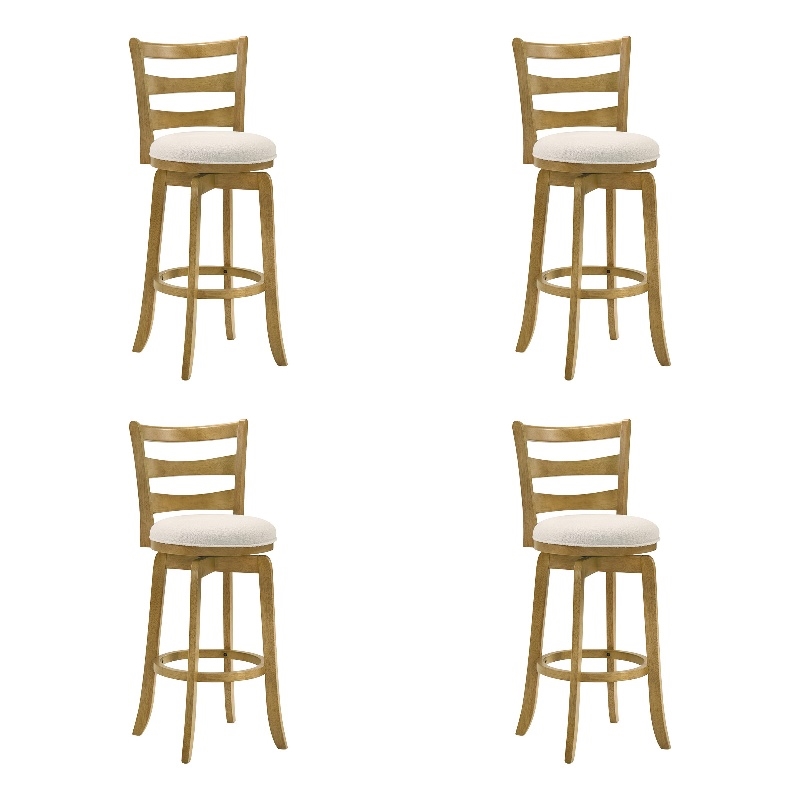 Melindra Swivel Wood Bar Height Bar Stool in Amber/White Boucle Seat - Set of 4