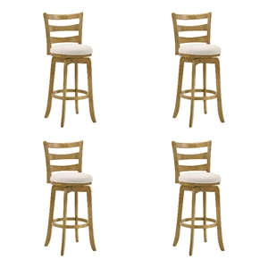 Melindra Swivel Wood Bar Height Bar Stool in Amber/White Boucle Seat - Set of 4