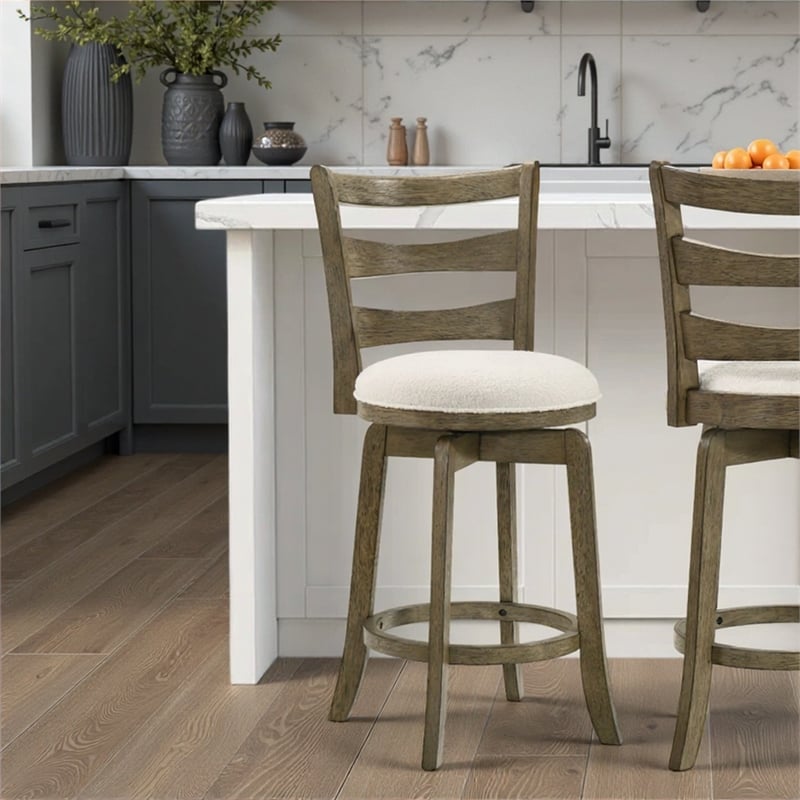 Melindra Swivel Wood Counter Height Bar Stool in Putty Brown/White - Set of 4