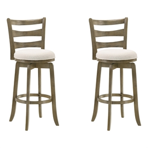Melindra Swivel Wood Bar Height Bar Stool in Putty Brown/White Seat - Set of 2