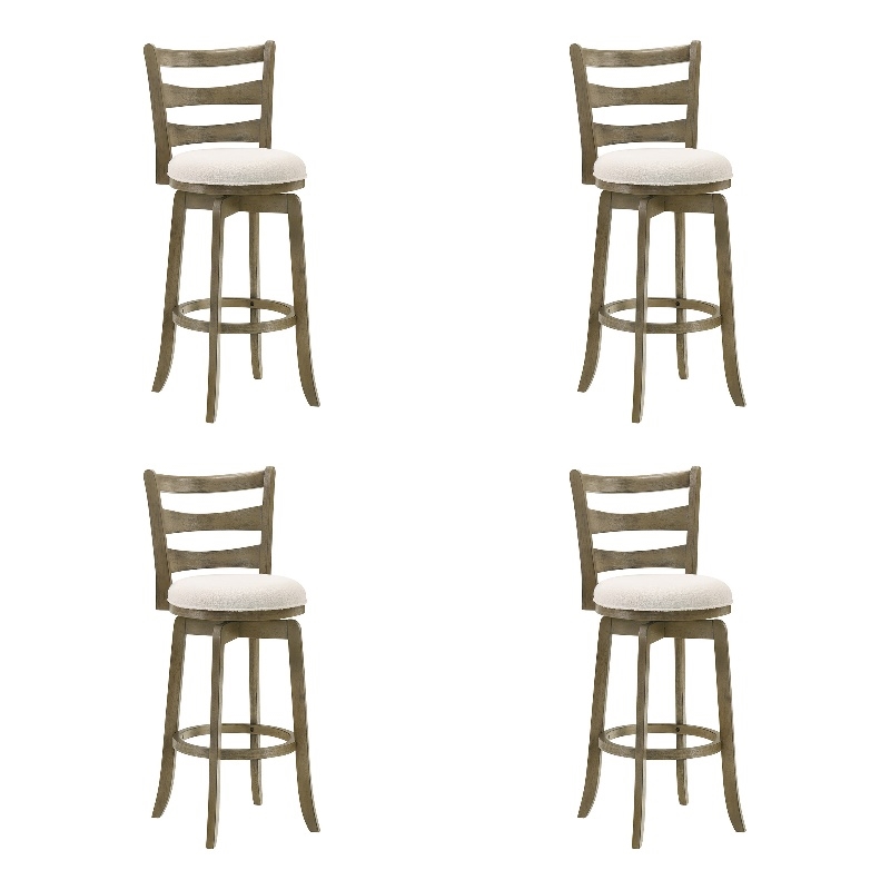 Melindra Swivel Wood Bar Height Bar Stool in Putty Brown/White Seat - Set of 4