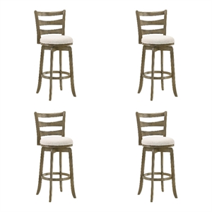 Melindra Swivel Wood Bar Height Bar Stool in Putty Brown/White Seat - Set of 4