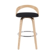 Sonia Swivel Bar Height Stool in Black Upholstered Seat/Oak Wood Finish-Set of 2
