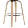Sonia Swivel Bar Height Stool in Black Upholstered Seat/Oak Wood Finish-Set of 2
