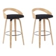 Sonia Swivel Bar Height Stool in Black Upholstered Seat/Oak Wood Finish-Set of 2