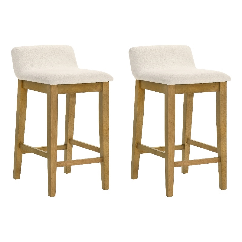 Annikah Wood Counter Height Bar Stool in Amber Glow/White Boucle Seat - Set of 2