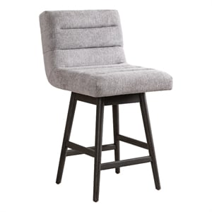 Elias Gray Solid Wood 26&quot Counter Height Swivel Barstool with Gray Fabric Seat